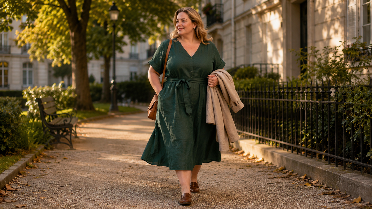 How to Wear a Plus-Size Linen Dress From Late Summer Into Fall