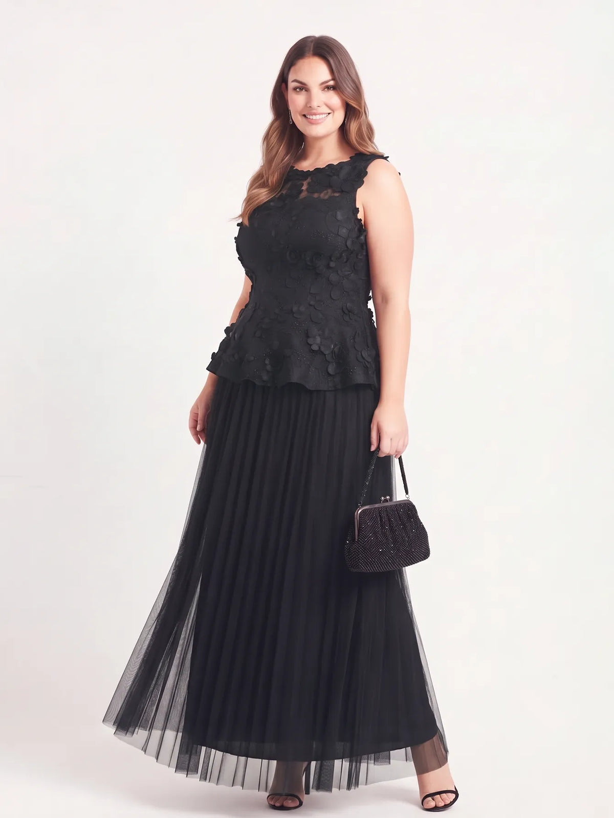 V-neck Pockets Chiffon Lace Insert High-low Dress(副本)