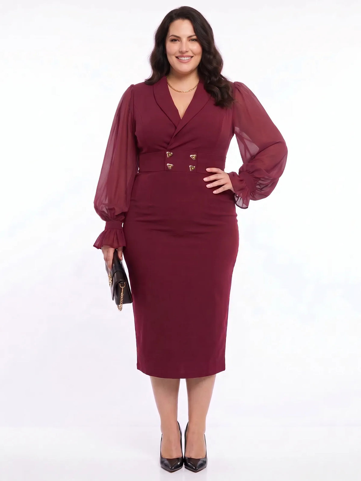Bodycon Chiffon Sleeves Midi Dress