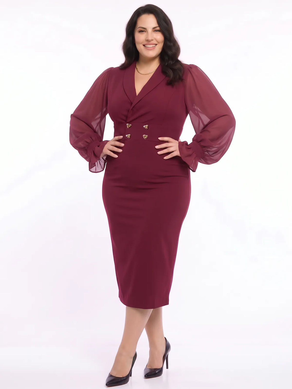 Bodycon Chiffon Sleeves Midi Dress