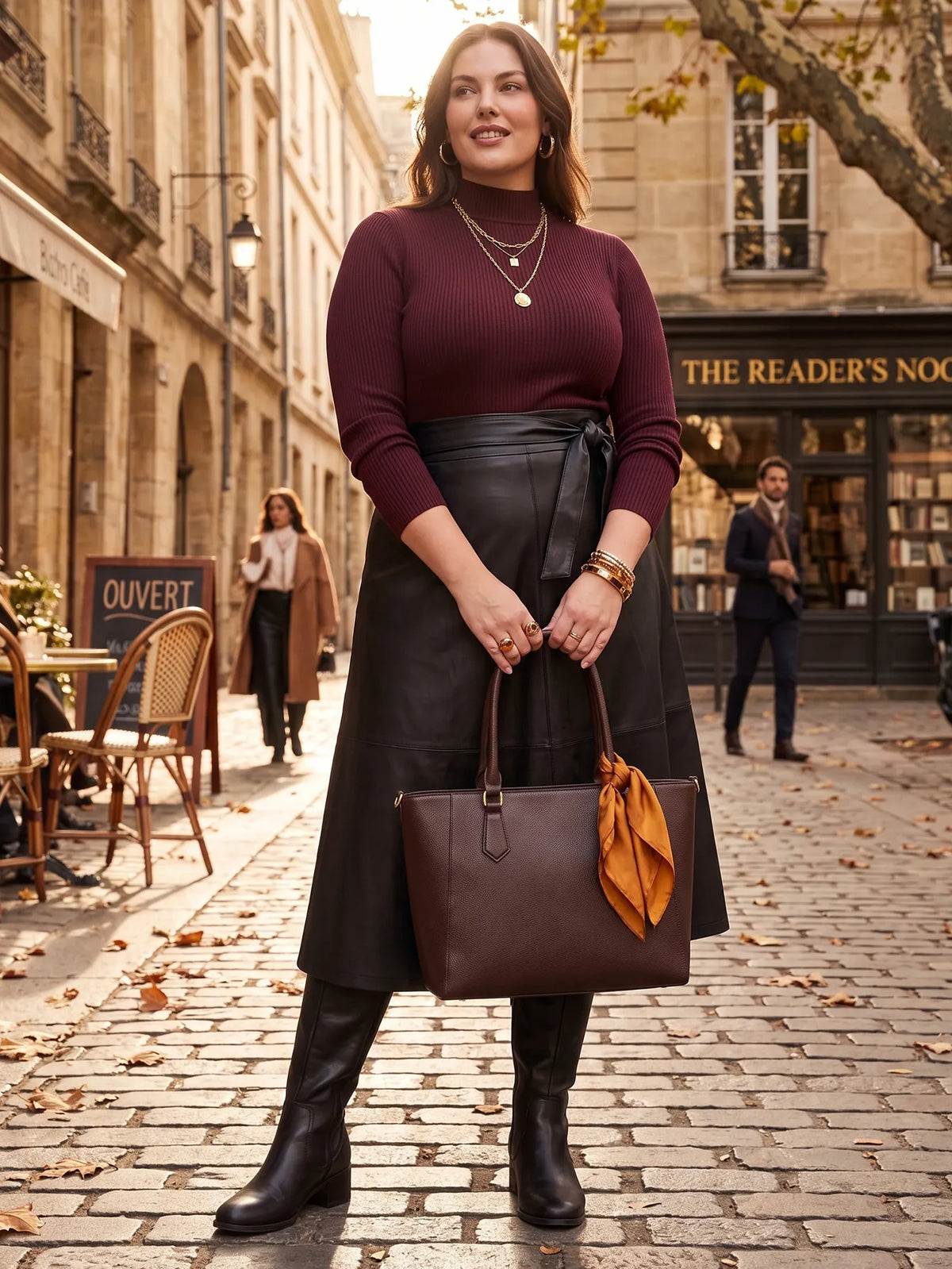 Faux-Leather A-Line Midi Skirt With Tie-Belt