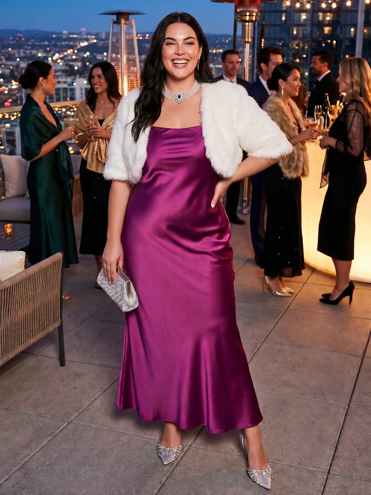 Satin Maxi Dress With Sheer Chiffon Capelet Overlay