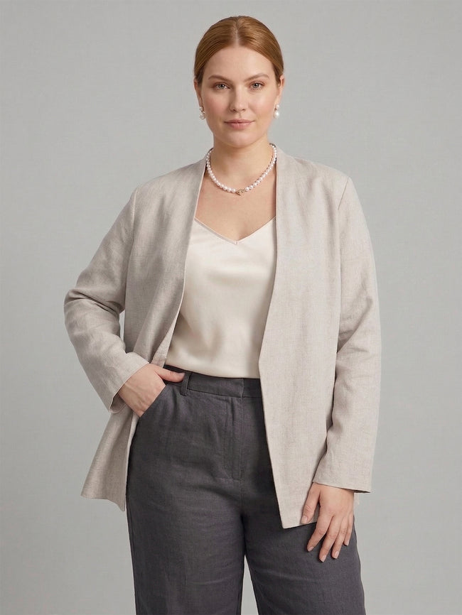 Tailored V-Neck Linen-Blend Blazer