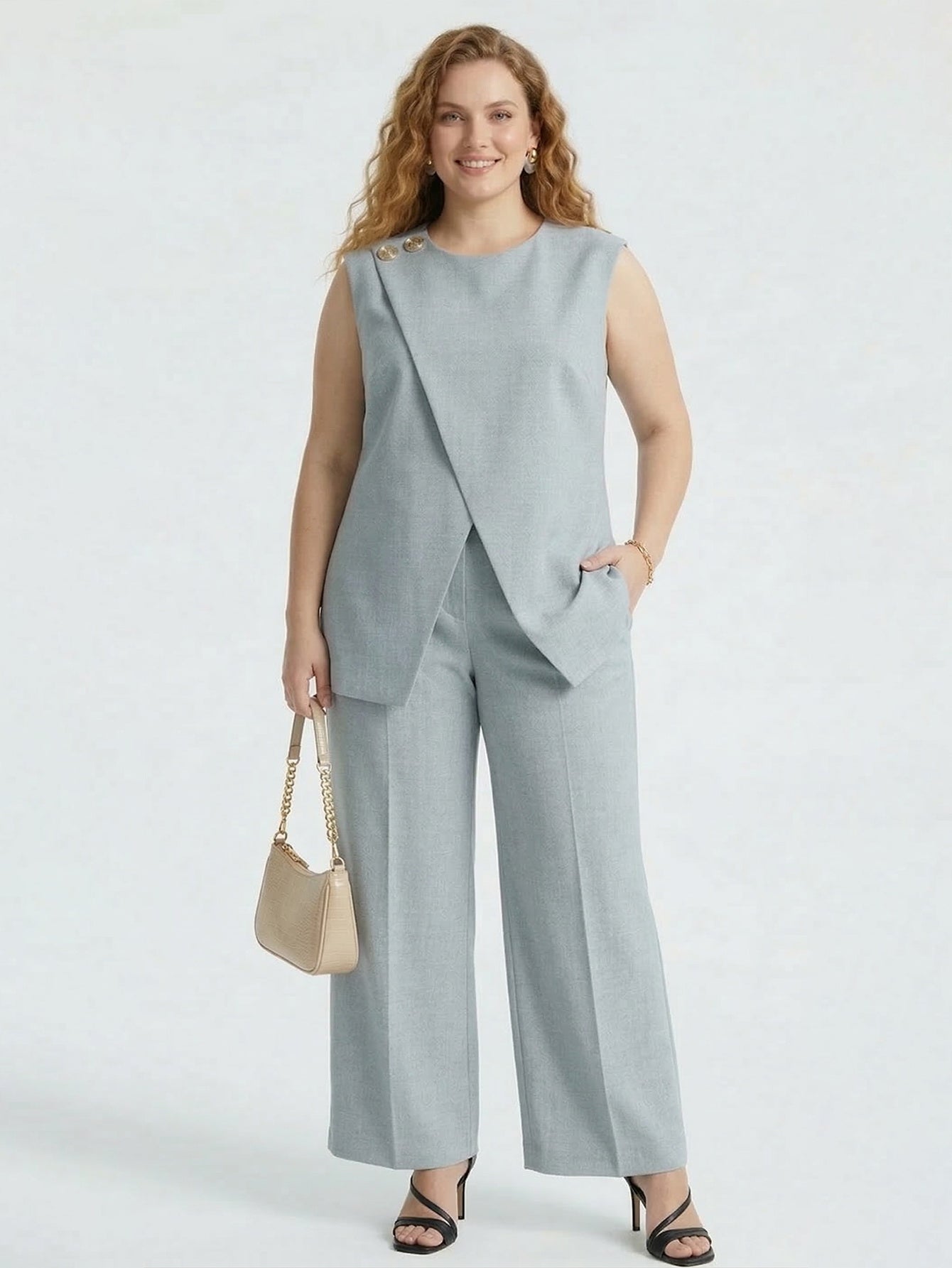 Sleeveless Top and Pants 2-Piece Workwear Set