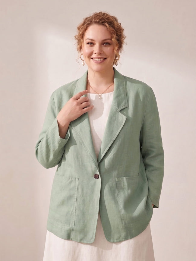 Linen Long-Sleeve Pocket Blazer