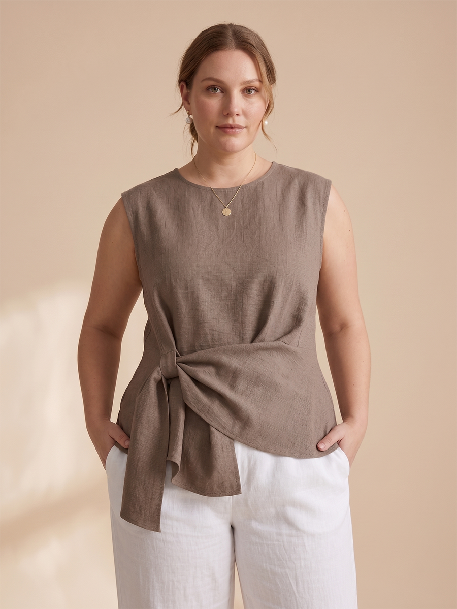 Yeese Plus Size Women's Linen Irregular Hem Vest Top