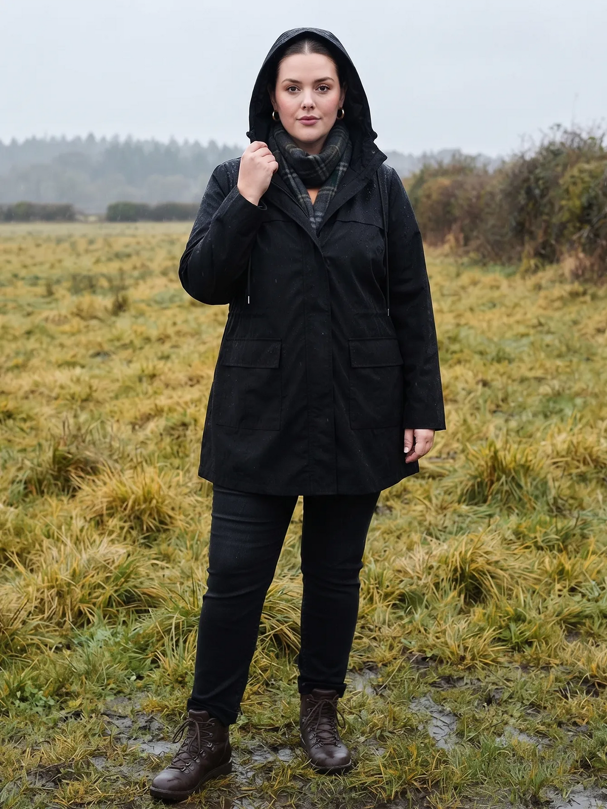 Wasserabweisende Kapuzenjacke in schwarz mit Tunnelzug, City-Styling