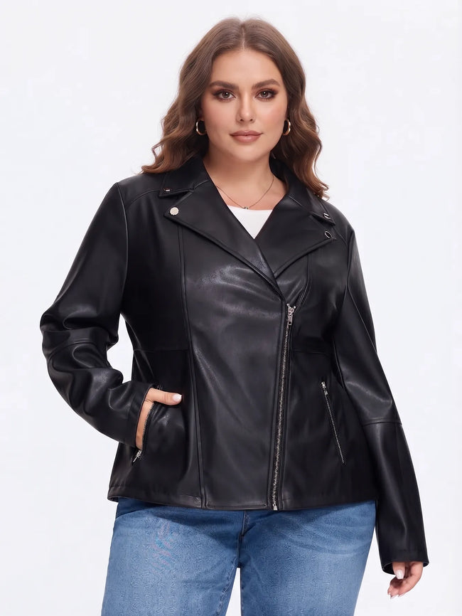 Zipper Pockets Faux Leather Biker Jacket