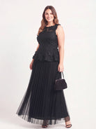 V-neck Pockets Chiffon Lace Insert High-low Dress（副本）