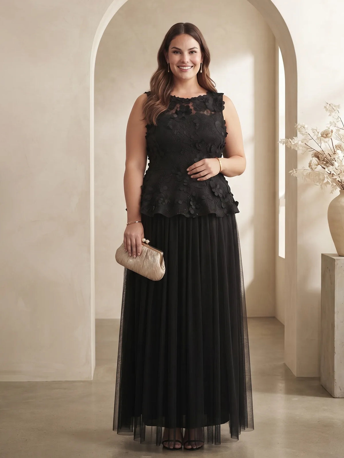 V-neck Pockets Chiffon Lace Insert High-low Dress（副本）
