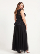 V-neck Pockets Chiffon Lace Insert High-low Dress（副本）