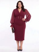 Bodycon Chiffon Sleeves Midi Dress