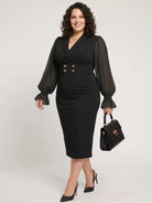 Bodycon Chiffon Sleeves Midi Dress