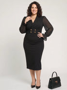 Bodycon Chiffon Sleeves Midi Dress