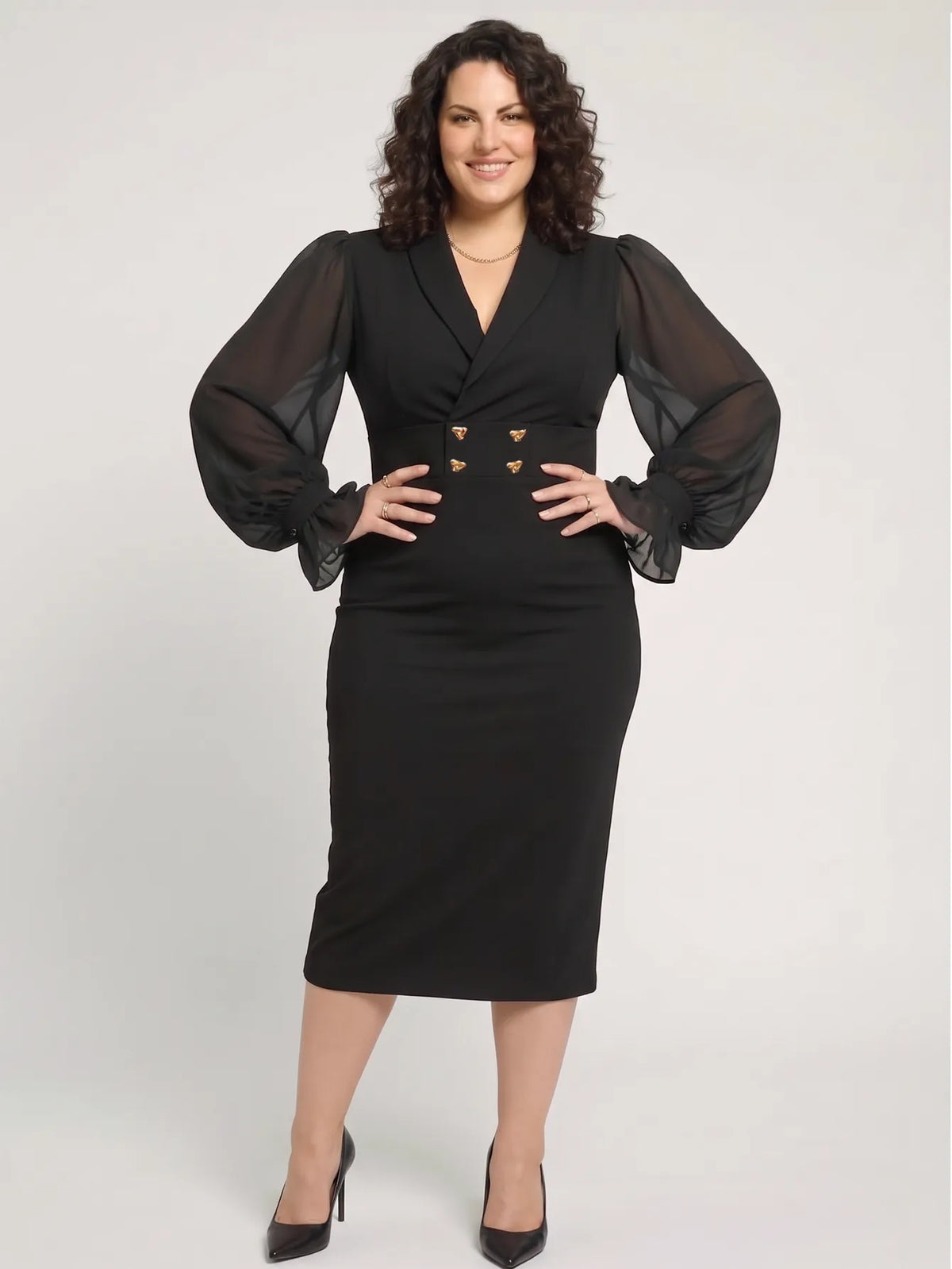 Bodycon Chiffon Sleeves Midi Dress