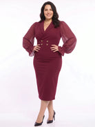 Bodycon Chiffon Sleeves Midi Dress