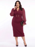 Bodycon Chiffon Sleeves Midi Dress