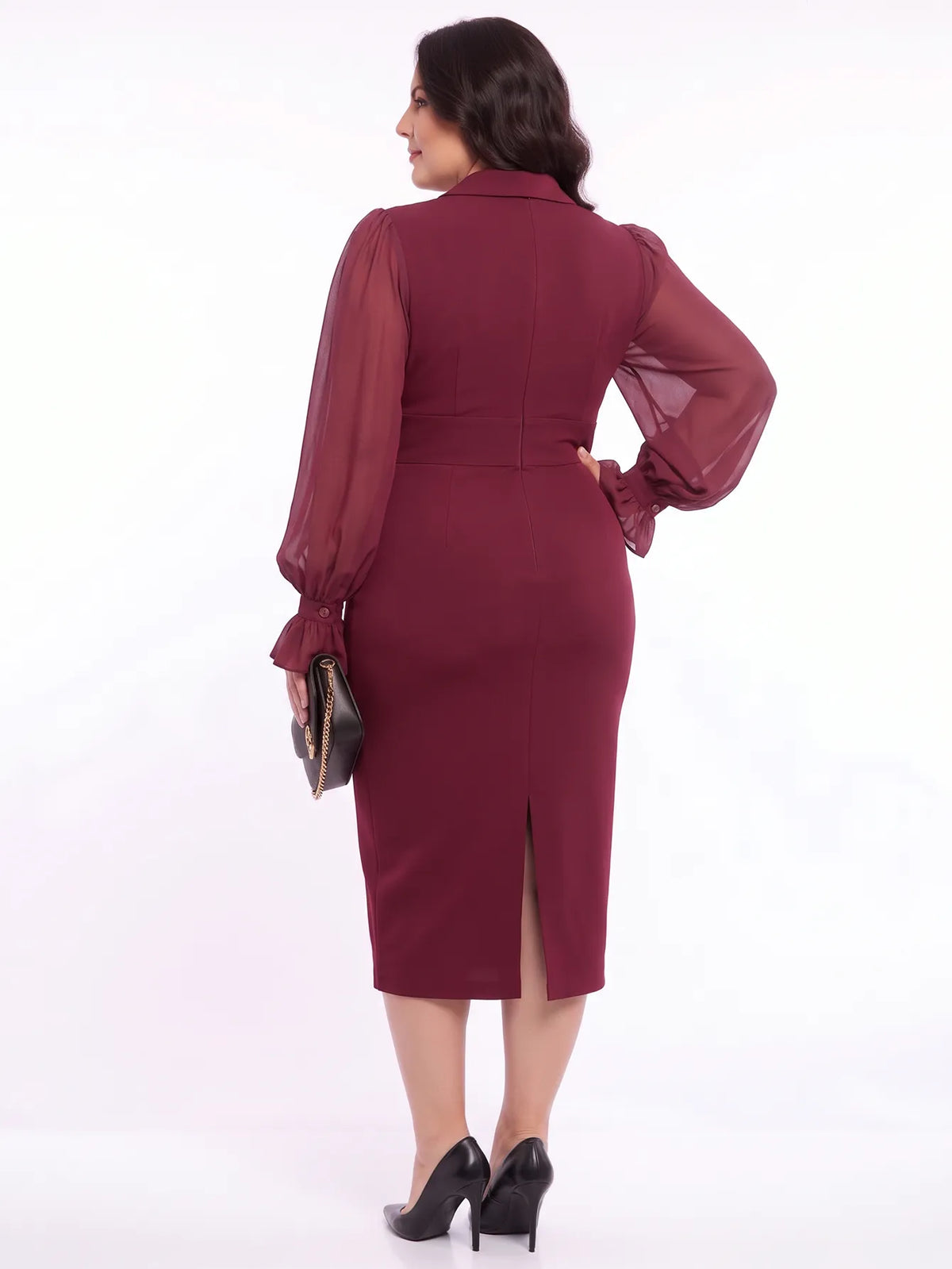 Bodycon Chiffon Sleeves Midi Dress