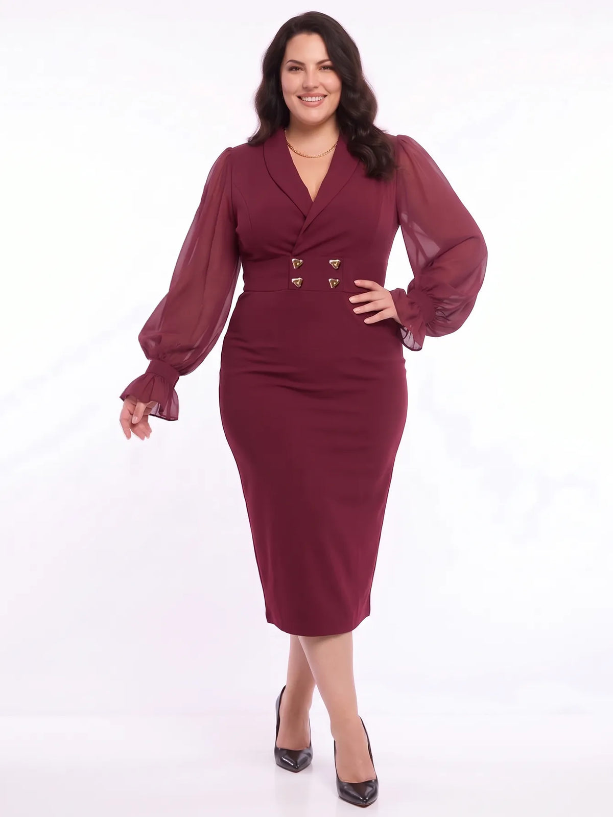 Bodycon Chiffon Sleeves Midi Dress