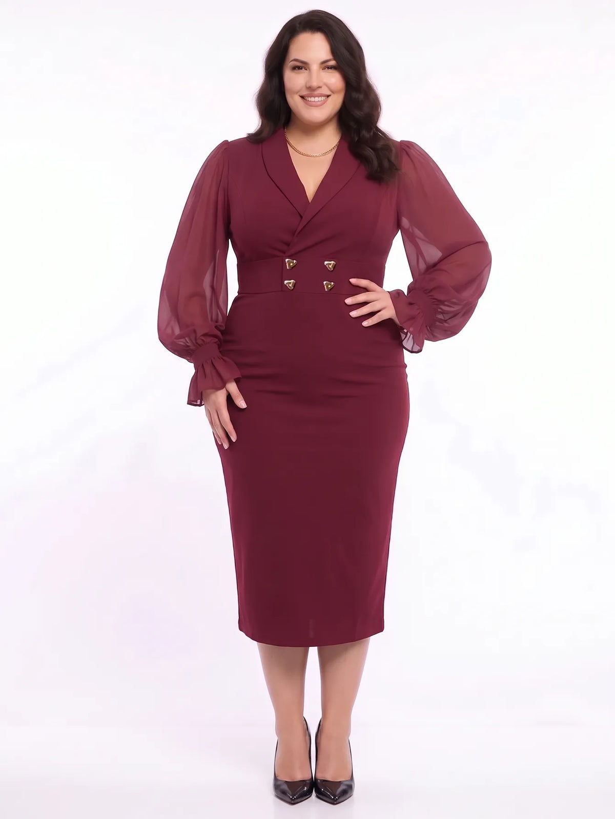 Bodycon Chiffon Sleeves Midi Dress