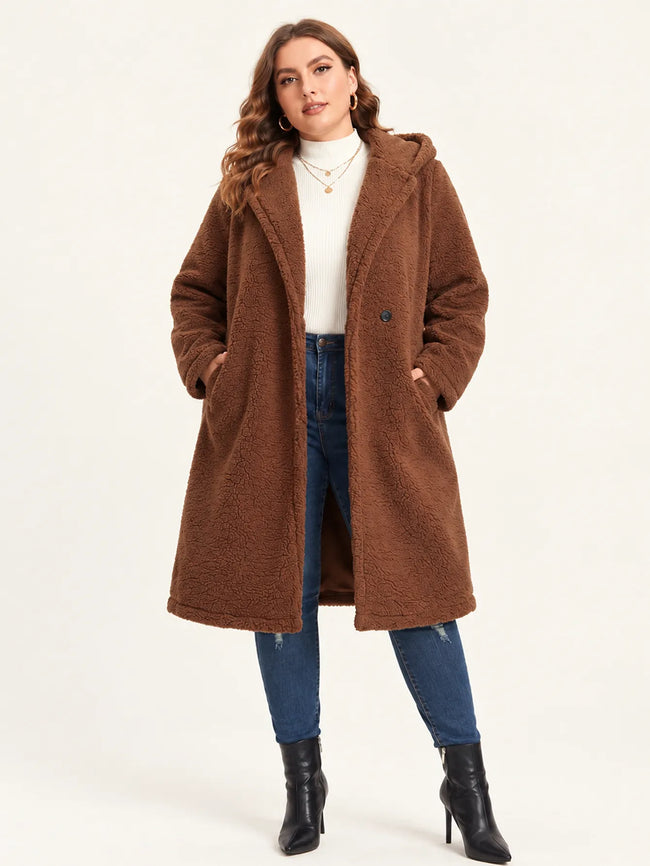 Teddy Faux Fur Hodded Pocket Long Coat