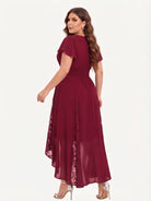V-neck Pockets Chiffon Lace Insert High-low Dress