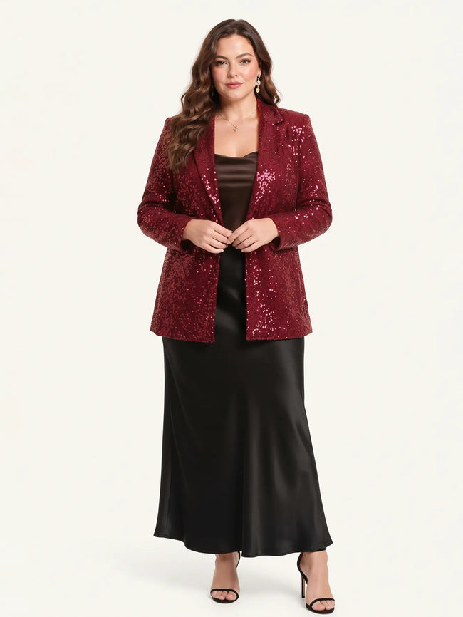 Long-Sleeve Sequin-Mesh Notch-Lapel Blazer