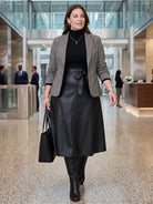 Faux-Leather A-Line Midi Skirt With Tie-Belt