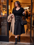 Faux-Leather A-Line Midi Skirt With Tie-Belt