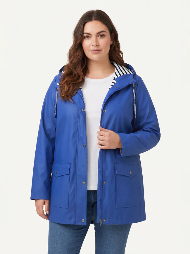 Hooded Pocket Striped Lining Water-Resistant Jacket