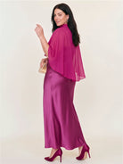 Satin Maxi Dress With Sheer Chiffon Capelet Overlay