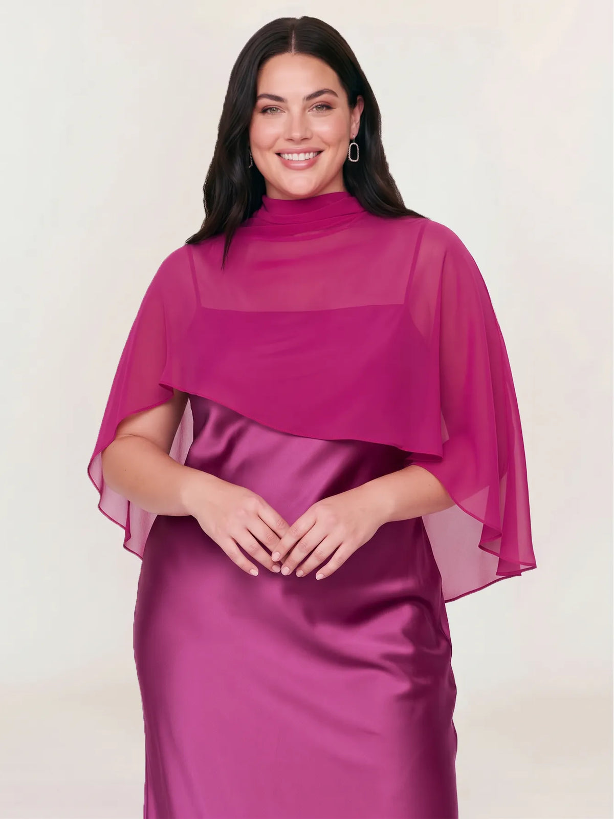 Satin Maxi Dress With Sheer Chiffon Capelet Overlay
