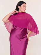 Satin Maxi Dress With Sheer Chiffon Capelet Overlay
