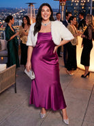 Satin Maxi Dress With Sheer Chiffon Capelet Overlay