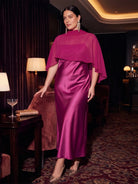 Satin Maxi Dress With Sheer Chiffon Capelet Overlay