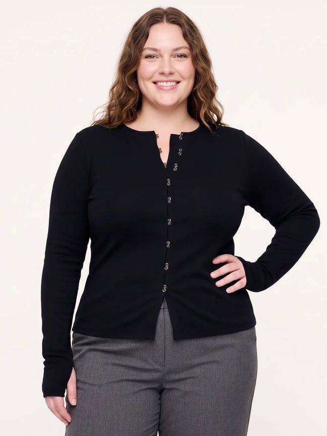 Unique Buckle-Up Long-Sleeved Slim-Fit Knit Top