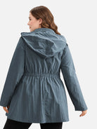 Wasserabweisende Kapuzenjacke in Rauchblau mit Tunnelzug, Rückansicht