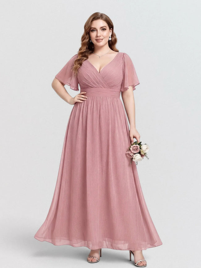 V-Neck Chiffon Maxi Dress with Flutter Sleeves