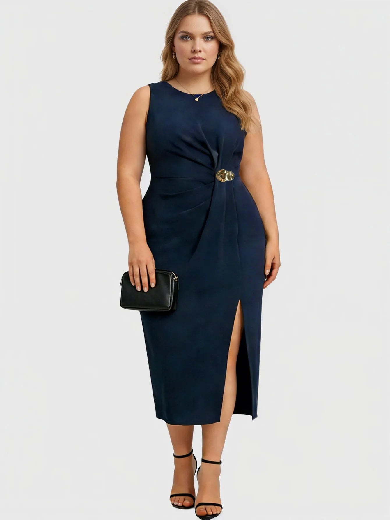 Solid Crew Neck Sleeveless Dress