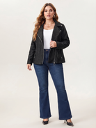 Lace-knit jacket with zip pockets in black, front view.